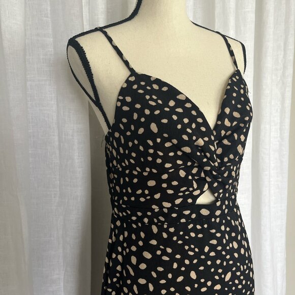 NWT Francesca’s Ridley Keyhole Midi Dress Black Tan Dot Print Size Large - Picture 3 of 9